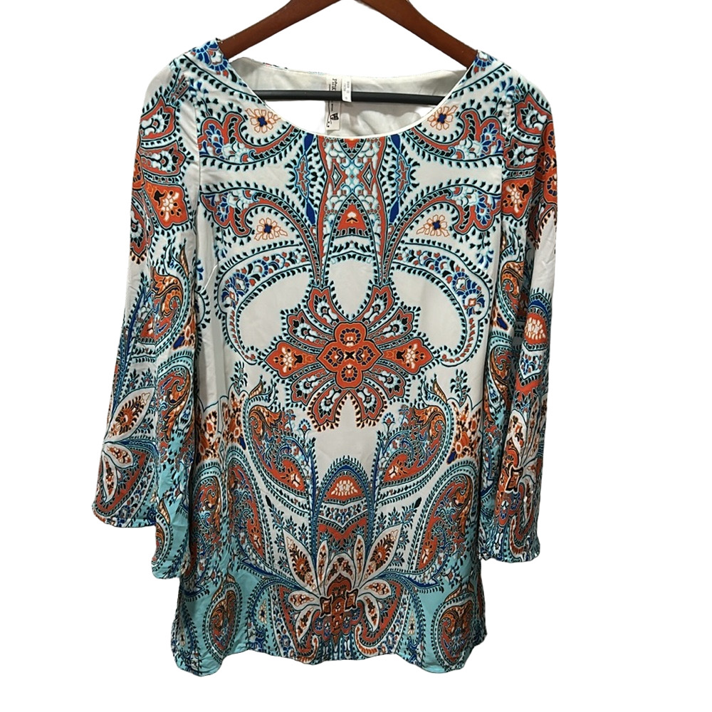🐾Pink Owl Blue and Orange Graphic Midi Dress size S GUC..